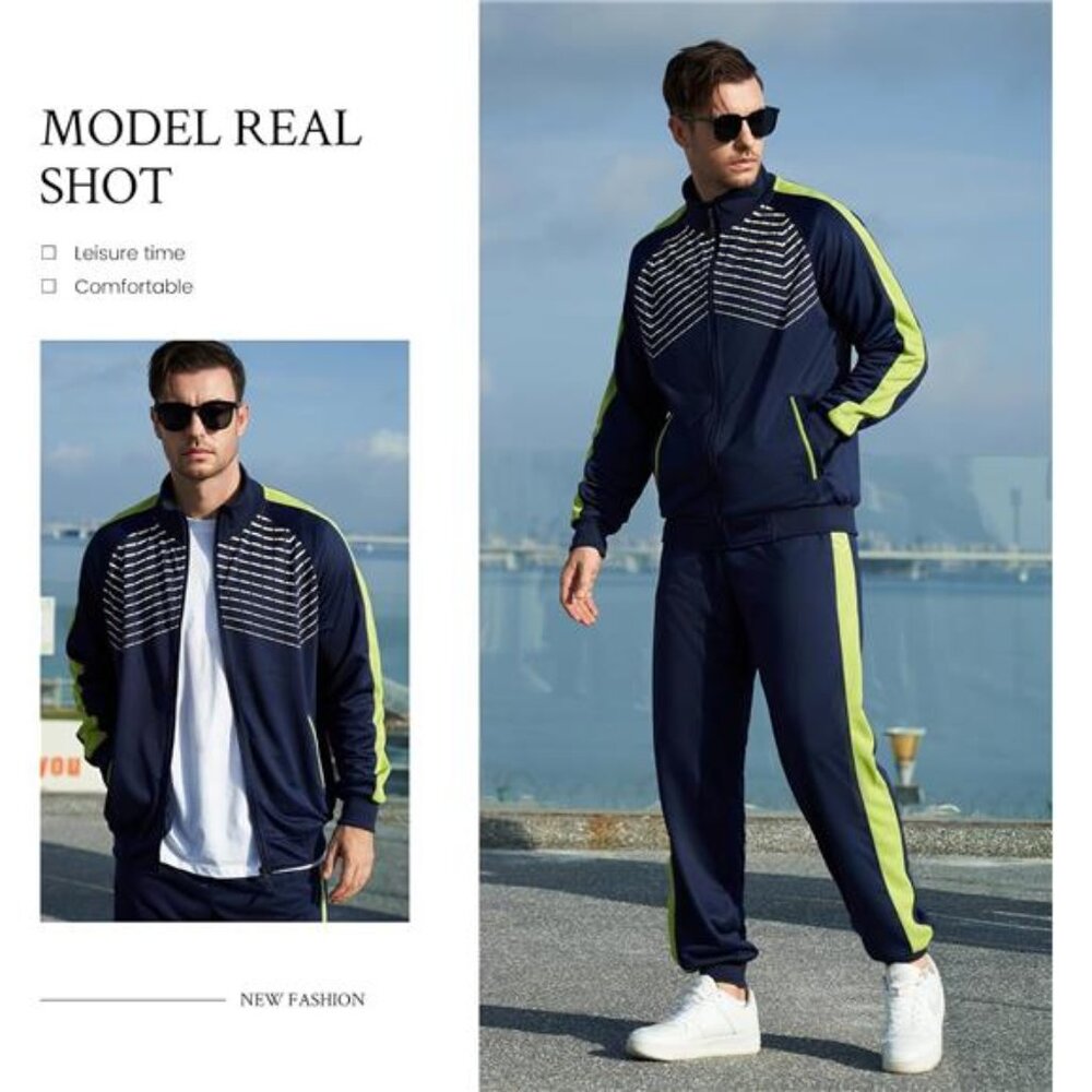 NEW Men's Tracksuit 2 Pieces Sweat Suits Casual Full Zip Long Sleeve Outfit - Picture 5 of 5